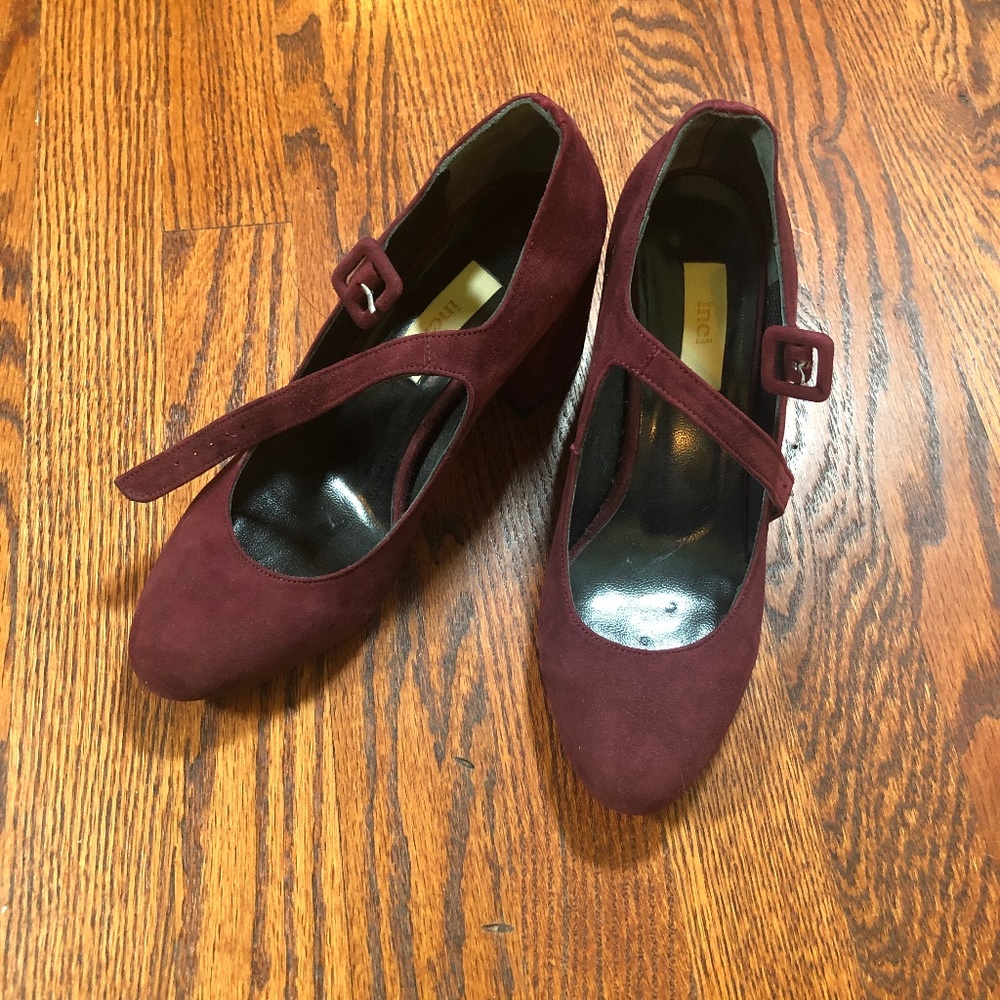 Suede Mary Jane Heels - Wine